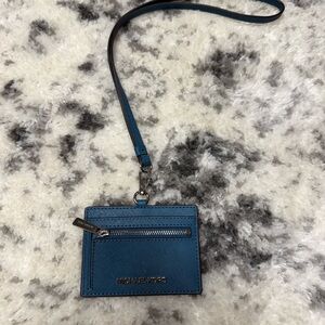 Michael Kors Blue Card Holder with lanyard